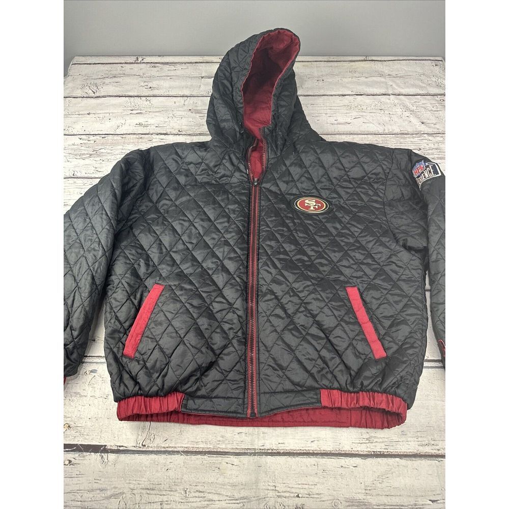 Vintage 90s Pro Player San Francisco 49ers Red Black Reversible Jacket Quilt XL